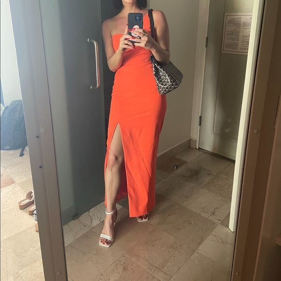 Aidan by Aidan Mattox orange cutout column gown - Picture 6 of 14